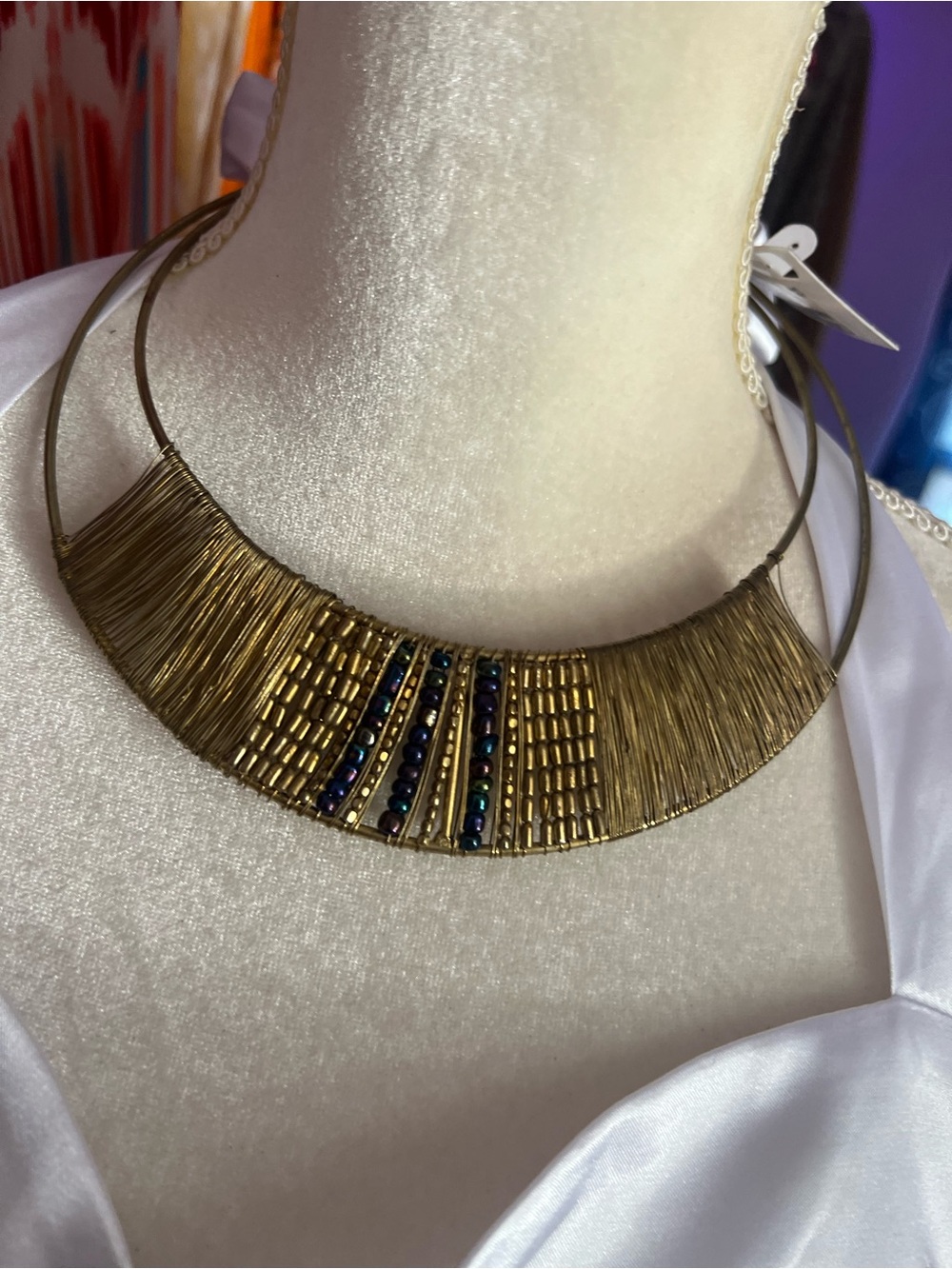 Charming Charlie Gold Toned Collar Necklace with Iridescent Beads